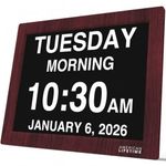 American Lifetime New 2026 Dementia Clock Large Digital Clock for Seniors, Alzeimer Clock Large Display with Custom Alarms, Clock with Day & Date for Elderly, Digital Calendar Mahogany, 15 Inch