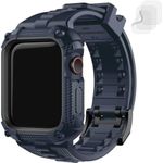 Fullmosa Compatible with Apple Watch Bands 45mm 44mm Series 9/8/7/6/5/4/SE2/SE, TPU Rugged iWatch Strap Military Grade Shockproof Bumper Case with Screen Protector for Men Women (45mm, Blue)