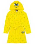 SPONGEBOB SQUAREPANTS Dressing Gown Kids | Boys Girls Yellow Robe Pyjamas Bathrobe | Character Hood Fluffy Fleece With Adjustable Belt 9-10 Years