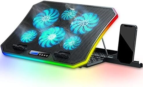 TopMate C12 Laptop Cooling Pad RGB Gaming Notebook Cooler for Desk and Lap Use, Laptop Fan Stand 8 Adjustable Heights with 6 Quiet Fans and Phone Holder, for 15.6-17.3 Inch Laptops-Ice Blue LED Light