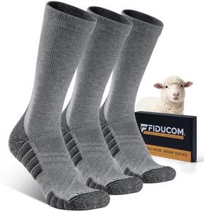 Fiducom Merino Wool Work Socks for Men 3 Pairs Cushioned Boot Socks Moisture-Wicking Breathable Ideal for Long Shifts Heavy Duty Jobs