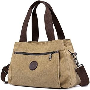 DOURR Hobo Handbags Canvas Crossbody Bag for Women, Multi Compartment Tote Purse Bags, Khaki - Medium, Medium