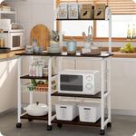 Flrrtenv Microwave Stand Kitchen Coffee Station Bar Bakers Rack, Microwave Cart Kitchen Island Storage Organizers Rack 3-Tier/4-Tier Shelf with Wheels & Adjustable Feet, Wire Pull Basket, Hooks, Black