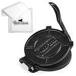 Uno Casa Tortilla Press Cast Iron - 8 Inch, Pre-Seasoned Tortilla Maker for Corn Tortillas with 100 Pcs Parchment Paper - Roti Maker Chapati Maker Machine, Taco Press Cast Iron, Maseca, Roti Press