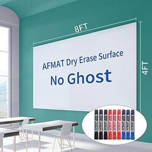 AFMAT Whiteboard for Wall, 8 x 4 ft White Board Sticker, 96 x 48 inches Dry Erase Wallpaper, Peel and Stick Whiteboard Contact Paper Roll for Wall/Table/Doors/Glass/Fridge, 9 Dry Erase Markers