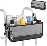 FINPAC Large Walker Basket for Folding Walkers, Foldable Walker Storage Bag Strap Attachment Organizer Pouch with Cup Holder and Dustproof Lids for Senior, Elderly - Gray