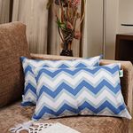 HOMEMONDE Cotton Cushion Cover 12 X 18 Inch Set Of 2 Rectangular Cushion Covers For Sofa And Couch, Blue Chevron, 120 TC