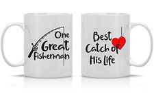 One Great Fisherman, Best Catch of His Life Mug Set for Him Her Coffee Mug Set (White, 11 oz)