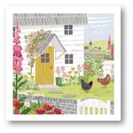 Birthday/Blank Card for Men/Women - General Male/Female Card - White Cottage and Garden with Chickens - Eco-Friendly and Recyclable - By the Almanac Gallery