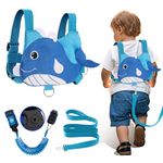 Lehoo Castle Baby Reins, 4 in 1 Toddler Reins for Walking 1-3 Years with Anti Lost Wrist Link, Reins for Toddlers Boys Girls with Safety Harness - Whale Blue