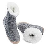 MaaMgic Womens Fuzzy Slipper Bootie Cozy Slipper Socks with Grippers for Home Girls Slippers,Grey-301,9-10