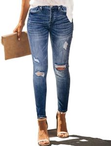 Allimy Womens High Waist Skinny Stretch Ripped Jeans High Rise Denim Pants Size 2