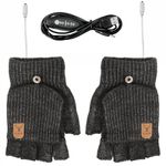 Sadodo Womens USB Heated Gloves, With 3 Adjustable Temperature Double-sided Hand Warmers,Half Fingerless Warm Hand Laptop Gloves Mittens for Women Men Girls Boys (Dark Grey)