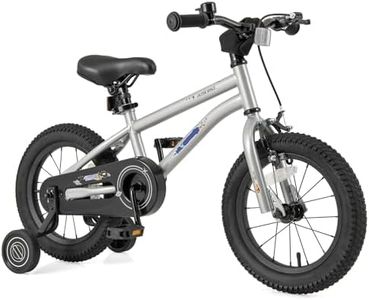 HONEY JOY 14" Kid’s Bike for 3-5 Years Old, Sport Bicycle w/Adjustable Saddle & Anti-Slip Handlebar, Fully Enclosed Chain Guard, Handbrake & Coaster Brake, Removable Training Wheels (Silver)