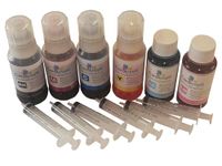 Coralgraph 6 Colour Ink Bottle Dye Based Ink Set For Inkjet Printers CISS and Refillable Cartridges - Cyan, Magenta, Yellow, Black, Light Magenta & Light Cyan