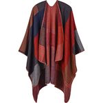 Lifetooler Women's Padded, Warm and Elegant Winter Cape, Faux Cashmere Cutout Shawl, Plaid Knit Jacket, Oversized Winter Scarf （Square-Red）