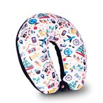 HOOPY Travel Neck Pillow in Soft Fabric for Head, Neck, Shoulder Support Filled with Soft Memory Foam Filling | Multi Purpose Neck Pillow| Neck Rest | Neck Pain | Transport Print