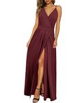 Newshows Womens' 2023 Summer V Neck Spaghetti Strap Sleeveless Casual Split Graduation Long Maxi Dress(Dark red, XX-Large)