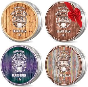 Viking Revolution 4 Beard Balm Variety Pack (1oz Each)- Sandalwood, Pine & Cedar, Bay Rum, Clary Sage - Beard Butter Styles, Strengthens and Softens Beards and Mustaches - Beard Wax for Men