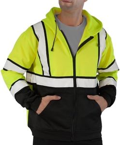 sesafety Hi-Vis Zipper Hoodie, Class 3 Reflective Safety Sweatshirt with Black Bottom, High visibility Jacket for Men