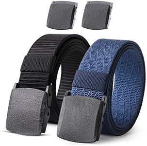 JASGOOD Nylon Military Tactical Men Belt 2 Pack Webbing Canvas Outdoor Web Belt with Plastic Buckle, D-Black+Blue, Fits Pant up to 45 Inch