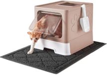 Medario Cat Litter Box with X-Large Litter Mat and Scoop, Large Foldable Litter Box with Lid, Enclosed Kitty Box,Front Top Entry Exit, Odor Control Easy to Clean (Upgrade Coffee)