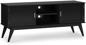 SIMPLIHOME Draper SOLID HARDWOOD 60 Inch Wide Mid Century Modern Low TV Media Stand in Black for TVs up to 65 Inches, For the Living Room and Entertainment Center