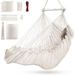 Hammock Chair, Cotton Rope Handwoven Chair with Collapsible Metal Spreader Bar Max 440 LBS for Indoor&Outdoor, Patio, Garden, Yard (White)