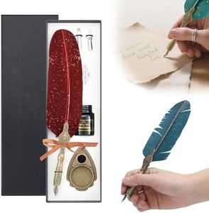 lulupureclean Handcrafted Vintage Feather Pen and Ink Set, 2025 New Antique Writing Pen, Feather Calligraphy Pens for Gift, Classic Vintage Quill and Ink Set, Decorative Pens Nibs for Writers (Red)