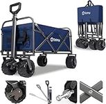 Sekey Folding Wagon with 220LBS Large Capacity,Duty Beach Wagon Cart on Big All-terrain Wheels with Brake, Collapsible Trolley Cart with Adjustable Handle & Drink Holders.Blue.