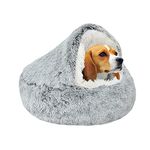 YAGE Calming Dog Bed Fluffy Plush Pet Bed under 10kg,Washable Anti Anxiety Small Medium Dog Bed,Indoor Cats Dogs Soft Warm Donut Cave Bed Patent No.: 6242416(65cm, Grey)