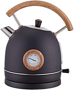 Electric Kettle, Talafa 1.7L / 1500W Electric Tea Kettles for Boiling Water, Stainless Steel Hot Water Boiler with Thermometer, Auto Shut-off & Boil-Dry Protection, Anti-scald Wood Handle, Black