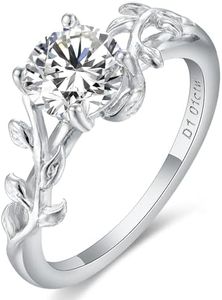 IRROYA 1.01 CT Brilliant Round Cut Genuine Moissanite Rings for Women Branch Leaf Shaped Platinum Plated 925 Sterling Silver Travel Ring Art Deco Moissanite Diamond Solitaire Engagement Ring Nature Style Twist Vine Stackable Promise Ring for Her, Metal, Moissanite