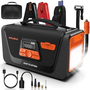 AlfaBot Q4 Starthilfe Powerbank, 4000A Spitzenstrom Booster Auto Starthilfe für 12V Diesel und Benzinmotoren, Jumpstarter mit Luftkompressor, LED-Licht, Starthilfekabel