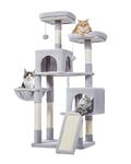 Taoqimiao 56.3-Inch Cat Tree, Cat Tower with Scratching Posts, Cat Tree House for Indoor Cats with hammocks, Toys, Condo and Large Scratch Board, Light Gray MS012W