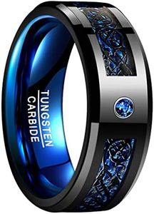 NUNCAD Anillo Hombre Mujer Unisex de Tungsteno con Zirconia Azul y Carbono Celta Negro + Azul 8mm de Ancho para Compañero Amigos Idea de Regalo Talla 27.25