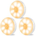 HIYAA Motion Sensor Lights Indoor Rechargeable Wireless Wall Light LED Stair Night Lights Lamps with Auto/On/Off for Stairs Living Room Bathroom Corridors Closet Kitchen Under Cabinets (Warm, 3 Pack)