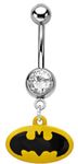 Belly Button Ring Navel 316L Surgical Steel, Cubic Zirconia Batman