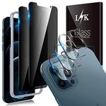 LϟK 5 Pack Privacy Screen Protector Designed for iPhone 12 Pro Max 5G 6.7 inch with 2 Pack Tempered Glass and 3 Pack Camera Lens Protector - 9H Hardness Bubble Free Alignment Frame Protective Film