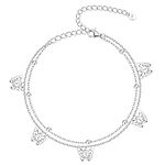 Sllaiss 925 Sterling Silver Butterfly Anklets for Women Beaded Butterfly Layered Anklet Bead Chain Adjustable Ankle Bracelets Beach Foot Jewelry(Butterfly)