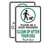 Faittoo Clean Up After Your Dog Signs, (2 Pack) 14"x 10" Please Be a Good Neighbor Clean Up After Your Pets Sign, Rust Free .40 Aluminum, UV Printed, Easy to Mount Weather Resistant, Non-fading