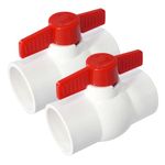 2 Pack 2'' PVC Ball Valves, T-handle Water Shut-Off Ball Valve Slip (Socket), PVC Ball Valve 2 inch for Water Project, Swiming Pool, Sewage Pump, Irrigation System, Rated at 150 PSI, Socket