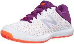 New Balance Women's 696 V4 Hard Court Tennis Shoe, White/Mulberry/Dynomite, 6.5 Wide