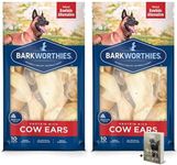 Barkworthies Cow Ears Dog Chews - 2 Pack High Protein Cow Ear All Natural Dog Treats - Grain Free, Rawhide Free Protein Chews for Puppy Teething, Dog Training, and Aggressive Chewer with E-Book