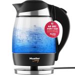 Mueller Ultra Glass Kettle M99S: 1850-2200W 1.8 Liter (60 fl oz) Electric Kettle Auto Shut-Off Boils Water Fast, Cordless with LED Light