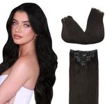 Fully 7 Pcs Remy Human Hair Extension for Women and Girls Silky Straight Human Hair Extension Clip In Extension for Women to Add Instant Volume 50 Gram (18 Inch, Dark Brown)