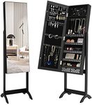 YITAHOME 2 in 1 Jewelry Cabinet with Full Length Mirror, Large Capacity Jewelry Armoire Organizer with 2 Drawers, 3 Angel Adjustable,Black