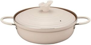 Evercook Double-Handed Pot, Tabletop Pot, 9.4 inches (24 cm), Induction Compatible, Gas Fire Compatible, Includes Lid, Non-Sticking, Easy Care, Ivory Doshisha