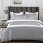 Morbuy Silk Satin Double Duvet Cover with 2 Pillowcases, Silver Bedding Set Easy Care Duvet Cover Set with Zipper Closure - Luxury Ultra Soft Quilt Cover 3 Piece - 200x200cm