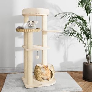 KAMABOKO Modern Cat Tree, 53" Tall Cat Tree for Indoor Cats w/Natural Sisal Scratching Posts, Hand-Woven Condo & Top Perch, Cat Tree for Kittens Climb Play & Rest